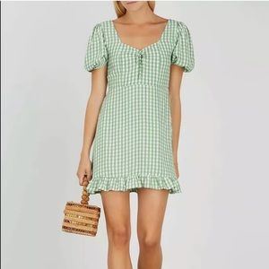 NWT! FAITHFULL THE BRAND AGATHE MINI DRESS GREEN CHECK